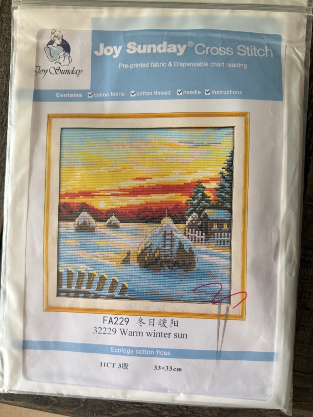 Warm Winter Sun Joy Sunday Pre-Printed Cross Stitch Kit 11ct Aida - NEW